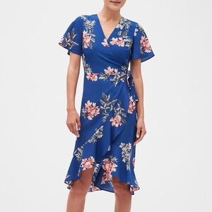 Banana Republic Floral Print Flirty Wrap Midi Dress